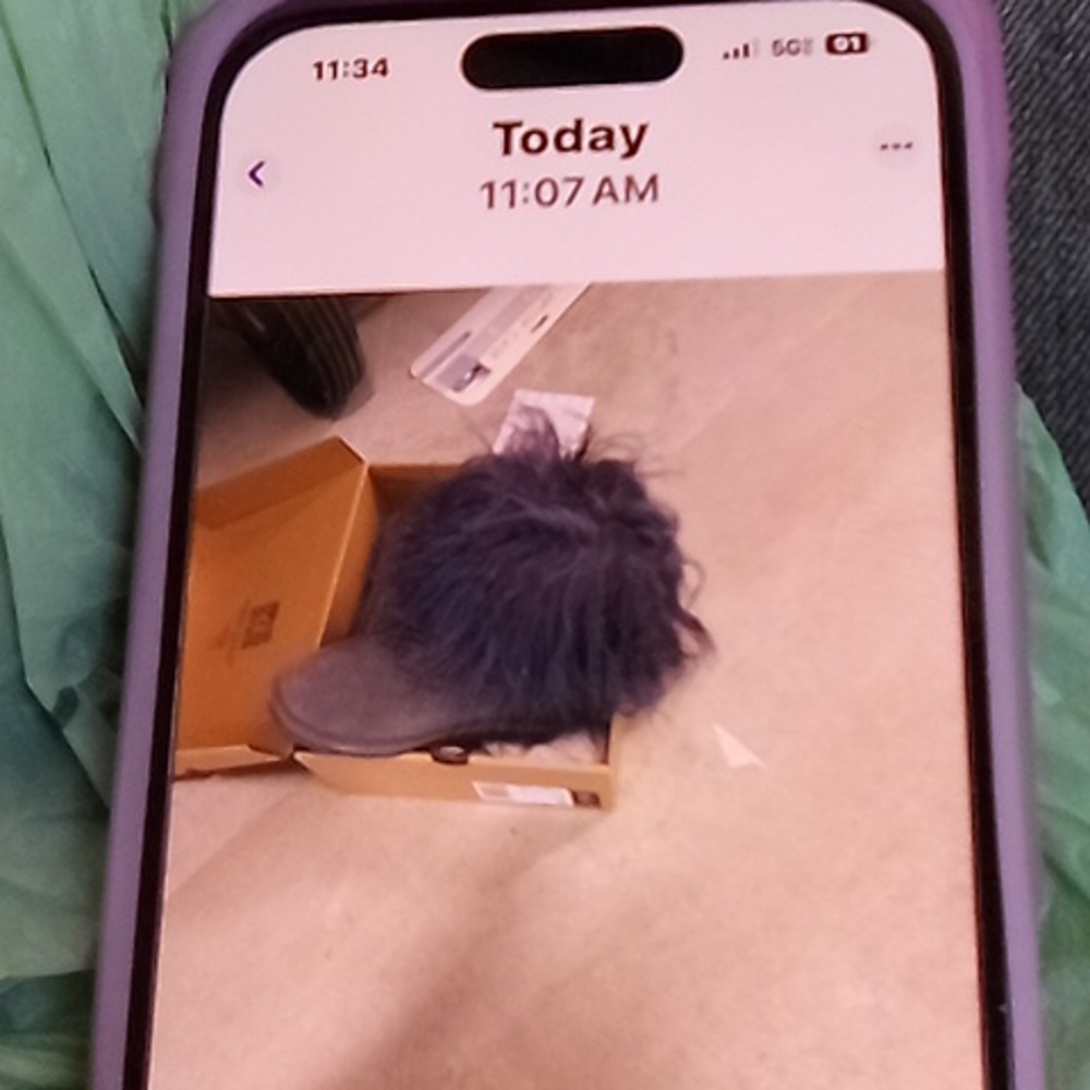 Gray and Blue Furry Boots